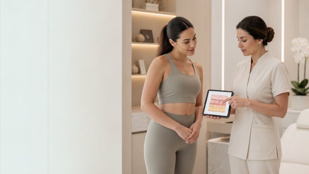 Clinician discussing fat dissolving injections with a patient in Dubai