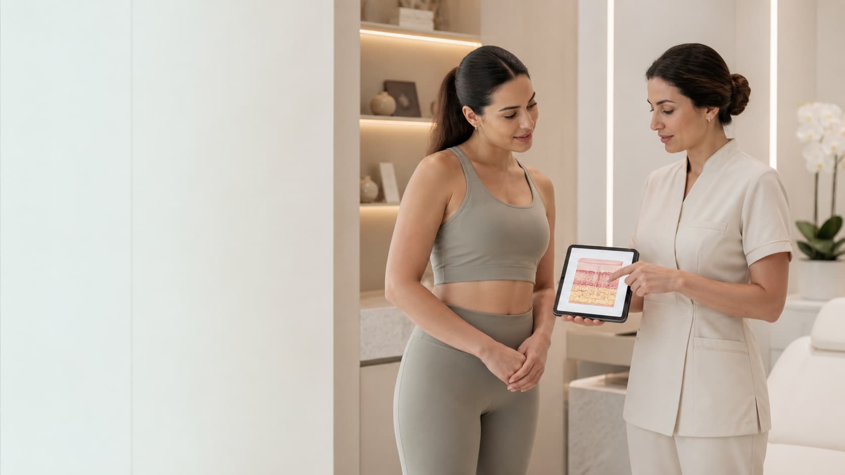 Clinician discussing fat dissolving injections with a patient in Dubai